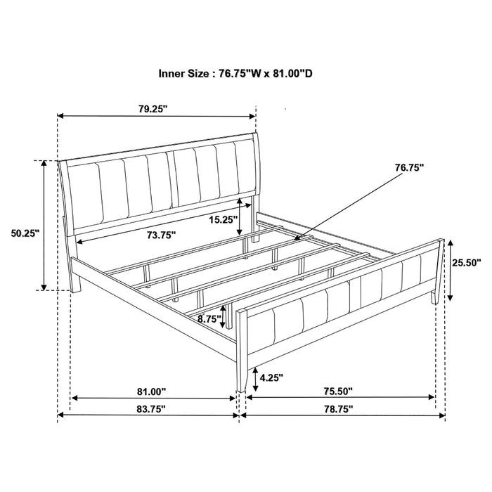 Eastern King Panel Bed With Upholstered Headboard And Footboard - Cappuccino