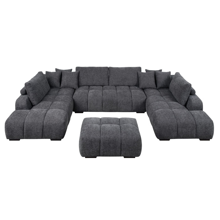 Chosen - Sectional Sofa With Toss Pillows With 2 Chaises With Ottoman - Gray