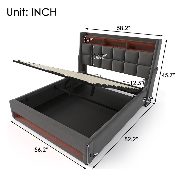 Upholstered Platform Bed With A Hydraulic Storage System, LED And USB Charging (Without Mattress)