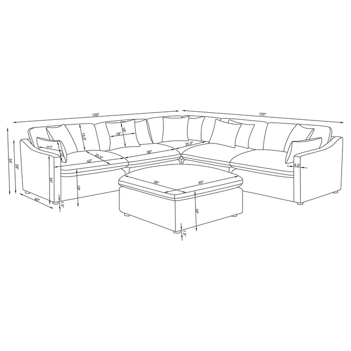 6 Piece Upholstered Modular Sectional Sofa With Reversible Cushions And Ottoman - Charcoal