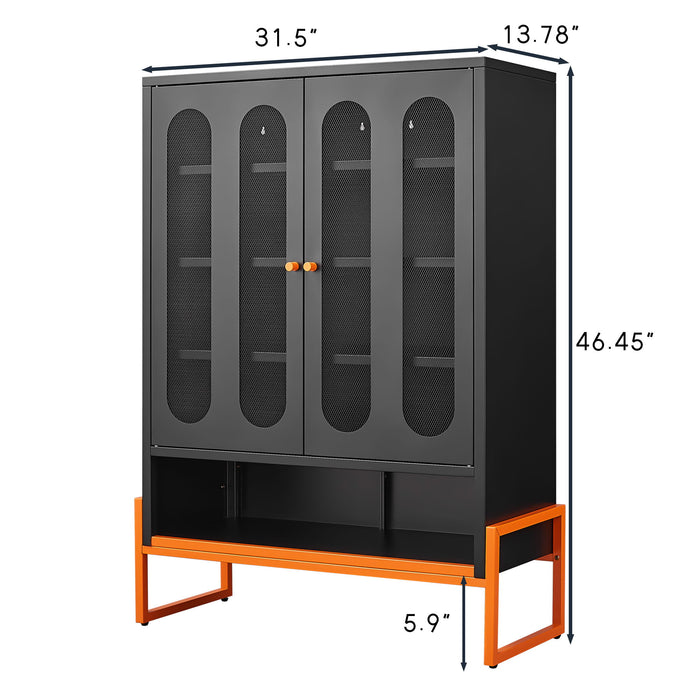 Modern Metal Shoe Cabinet With DoublebSided Doors And Adjustable Partitions