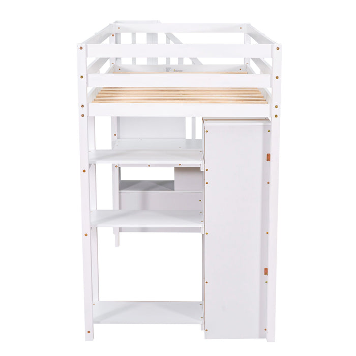 Loft Bed With Storage Drawers, Desk And Stairs With Shelves