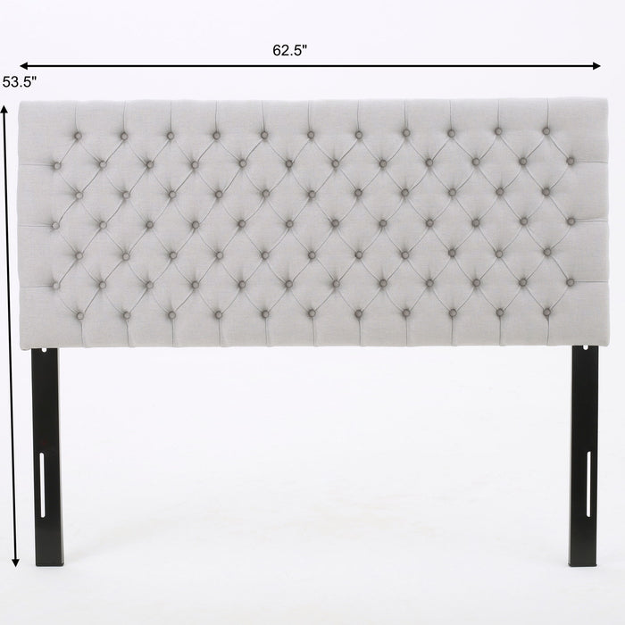 Queen Size Headboard With Button Tufting - Light Gray