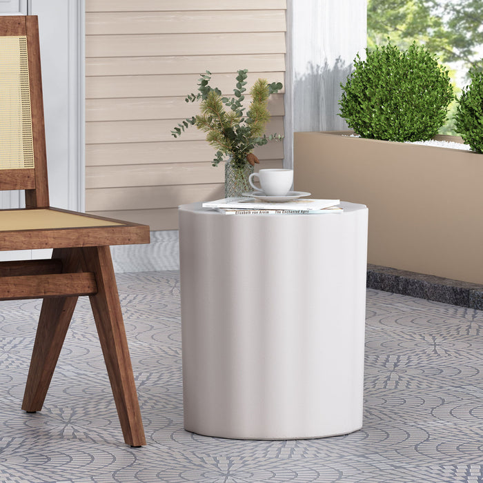 Outdoor End Table With Soft Wave Edge - Antique White