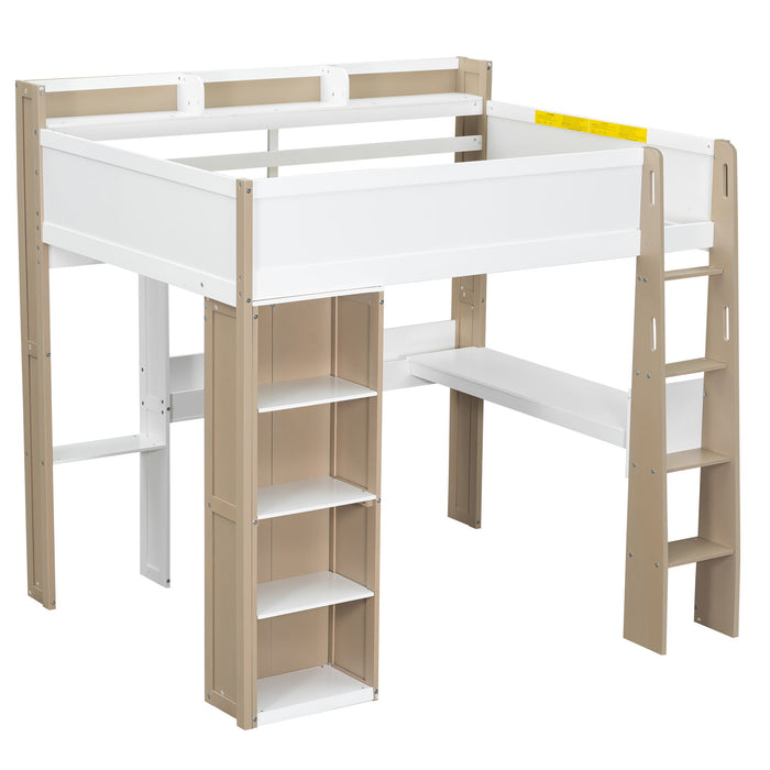 Loft Bed With Built In Storage Shelves, Clothes Rail, And Desk