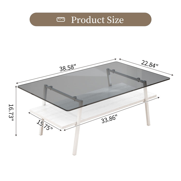 Rectangle Coffee Table, Tempered Glass Tabletop With Metal Legs