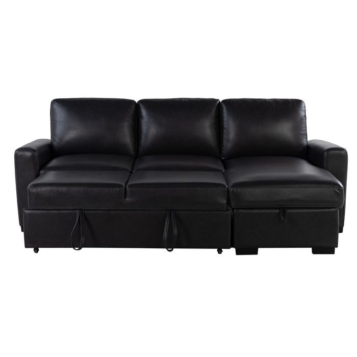 Montero - Sofa With Pull Out Bed, Drop Down Table, USB And Cup Holders, Storage Chaise - Charcoal Black