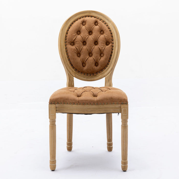 French Style Solid Wood Frame Antique Painting, Hand-Pulled Buckle Decoration Artificial Dining Chair With Nailhead Trim, Wood Legs