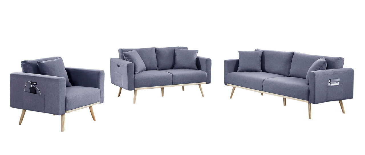 Easton - Fabric Living Room Set With USB Charging Ports Pockets And Pillows (Set of 2)