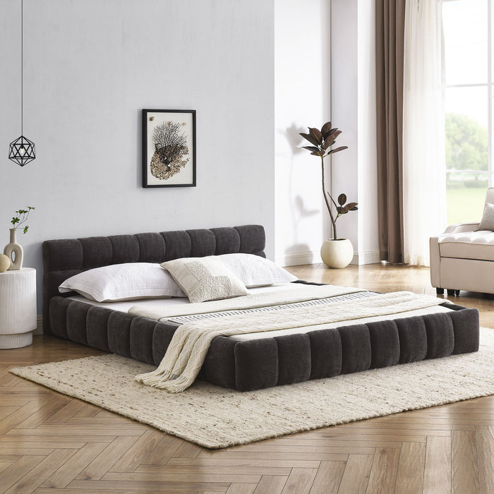 Modern Platform Bed Frame With Thick Chenille Fabric