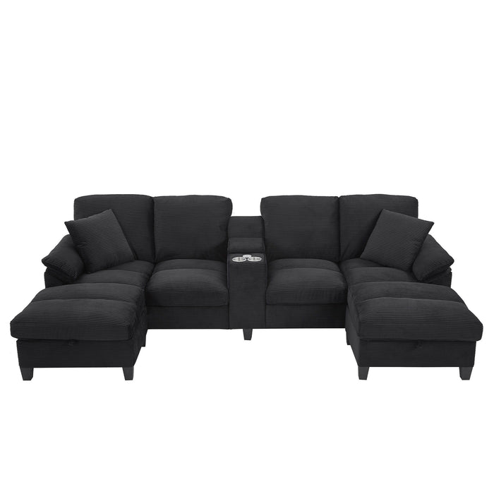 Modern U-Shaped Sectional Sofa With Storage Ottomans