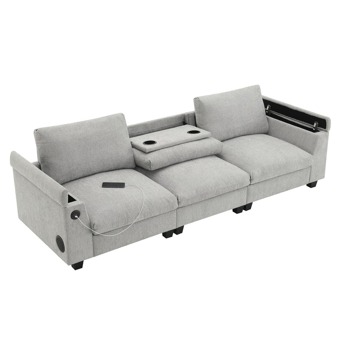 Sectional With Bluetooth Speaker Comfy Cloud Couch Set With Drop Down Table Cup Holders, USB Charger Storage Armrest Wide Seat Sofa