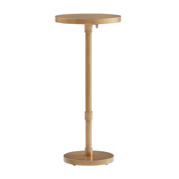 Morven - Adjustable Height Accent Table With Round Metal Top And Pedestal Base - Antique Brass