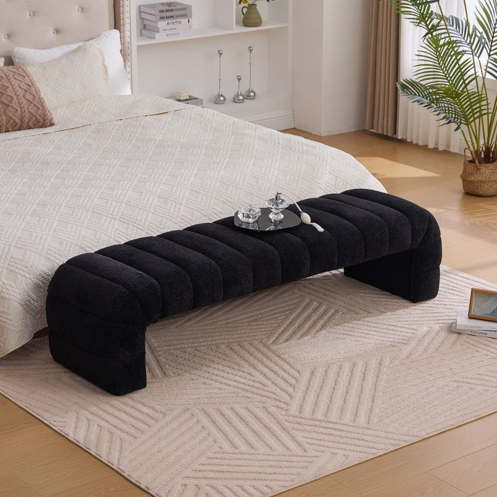 Modern Upholstered Armless Bed Bench With Channel Tufted Design