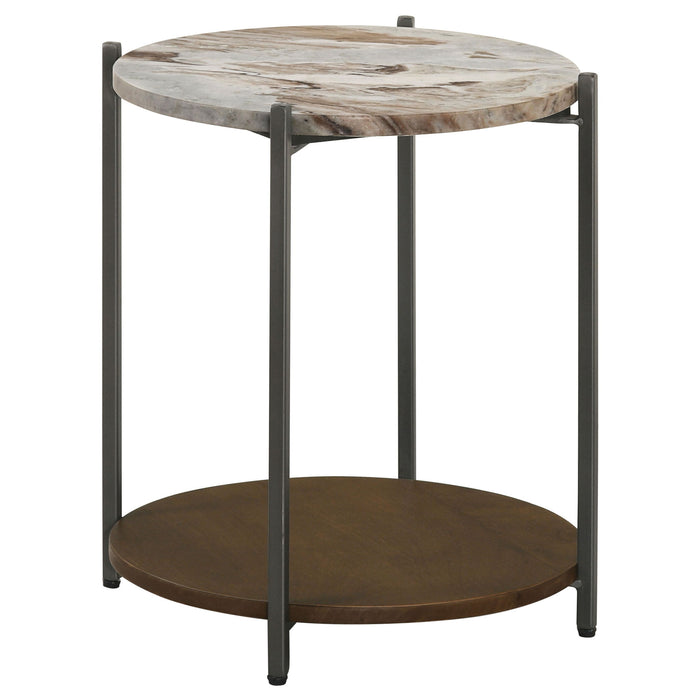 Bleskin - Round Accent Side Table With Shelf - White
