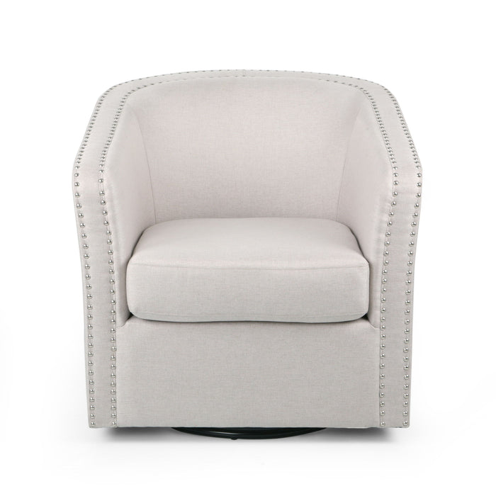 Modern Upholstered Swivel Club Chair With Nailhead Trim
