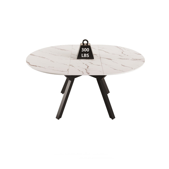 Modern Extendable White Circular Dining Table with MDF Top and Metal Legs for 4-6 Persons