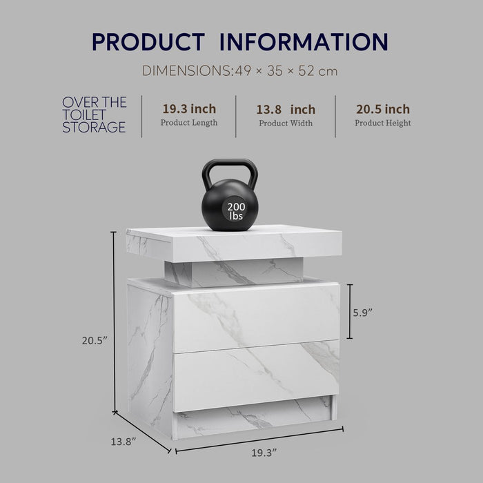 Nightstand LED, Bedside Table Cabinet With 2 Drawers For Bedroom