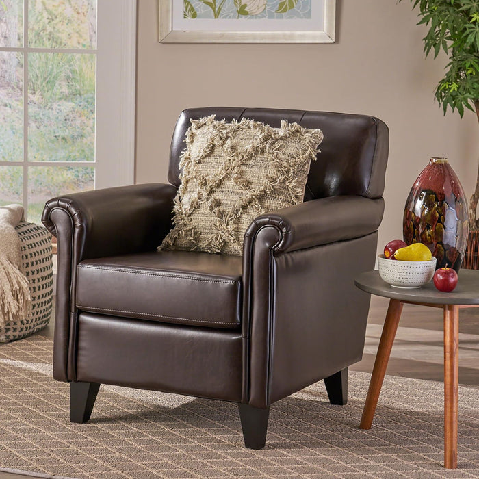 Upholstered Club Chair With Button Tufted Back Rest - Brown