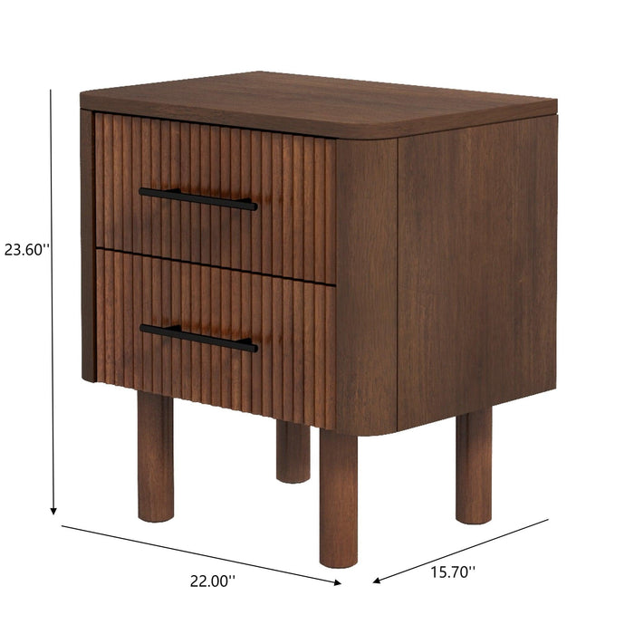 Logan - Mid-Century Modern Nightsd Bed Side Tables With 2 Drawers - Brown