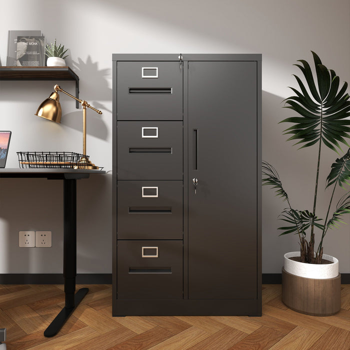 Metal Storage Vertical Filing Cabinet With Lock, 4 Drawers, 1 Door, Steel Construction, School / Office Use