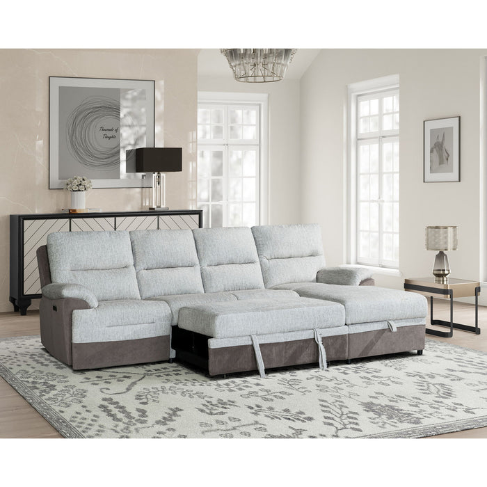 Kia - Sectional With Power And USB - Beige / Brown