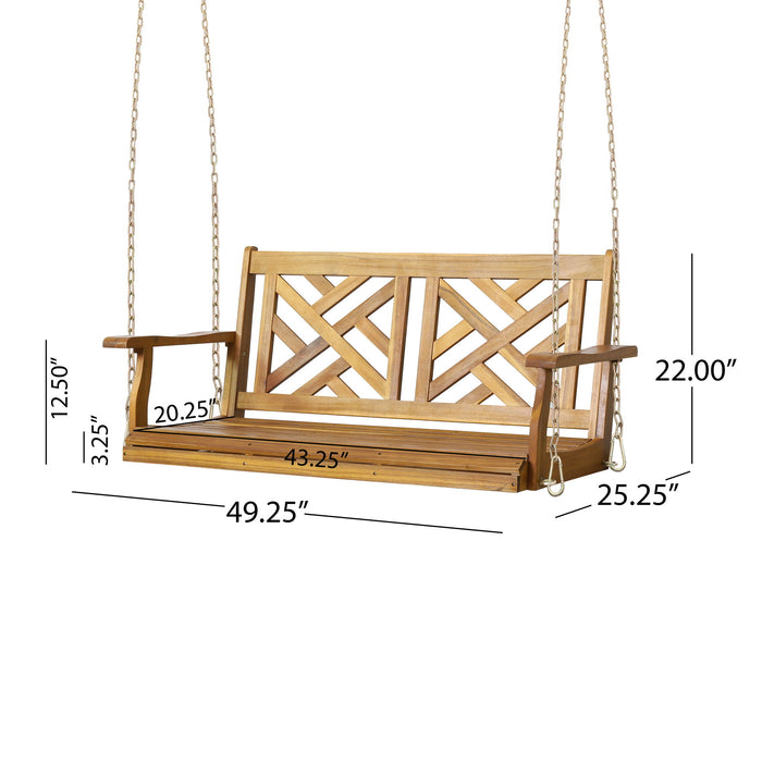 Alejandro - Acacia Wood Porch Swing With Slat Panel Seating