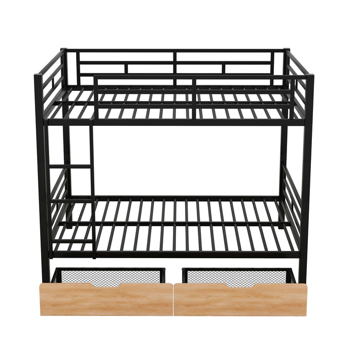 Full Size Convertible Bunk Bed With 2 Drawers Durable - Black