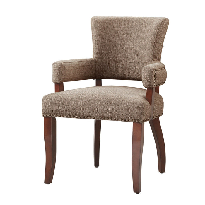 Elegant Arm Dining Chair With Brass Nail Head Detailing