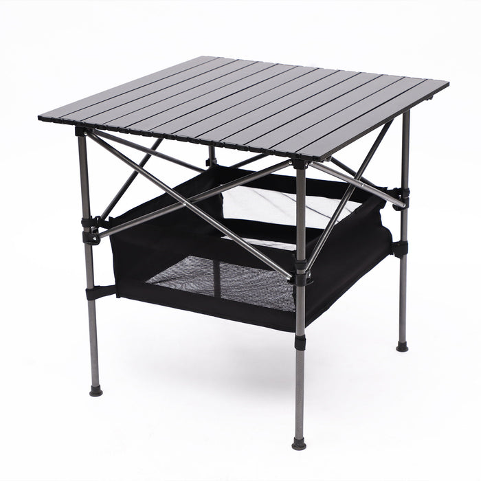 Folding Outdoor Table With Carrying Bag, Lightweight Aluminum Roll-Up Square Table For Indoor, Outdoor Camping, Picnics, Beach, Backyard, Bbq, Party, Patio - Black