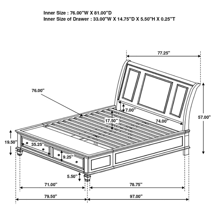 Dennis - Eastern King Storage Panel Bed With Carved Headboard And Built In Drawers - Cream White