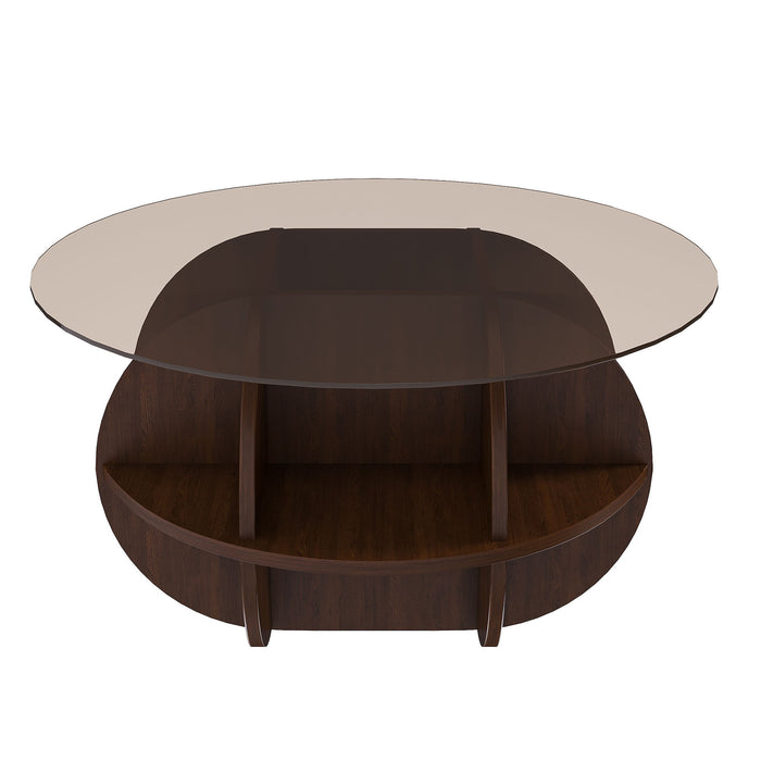 Round Coffee Table With Storage For Living Room - Walnut