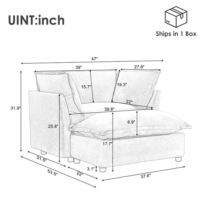 Modern Cozy Upholstered Armchair Sofa With Movable Ottoman