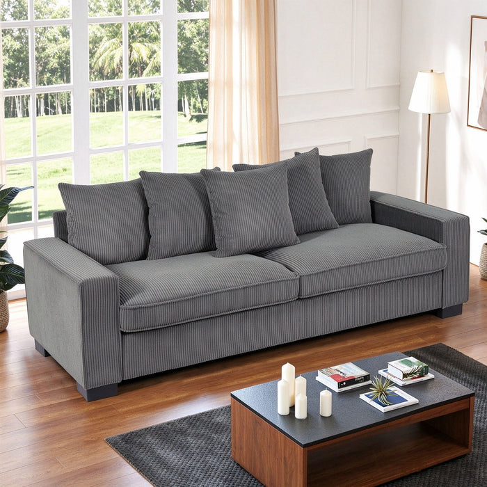 Luxe Sofa With 5 Matching Toss Pillows, Sleek Design, Spacious And Comfortable 3 Seater Couch