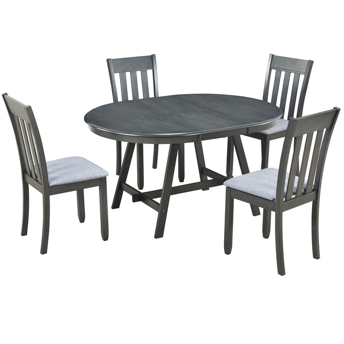 5 Piece Wood Dining Table Set With Extendable Round Table And 4 Chairs