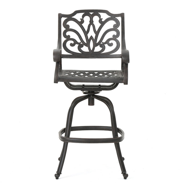 Outdoor Cast Aluminum Swivel Bar Stool With Scrolled Arms - Bronze