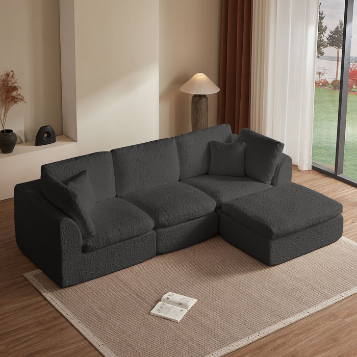Cloud Sectional Couch, Convertible With Ottoman, 3 Seater Modular Design