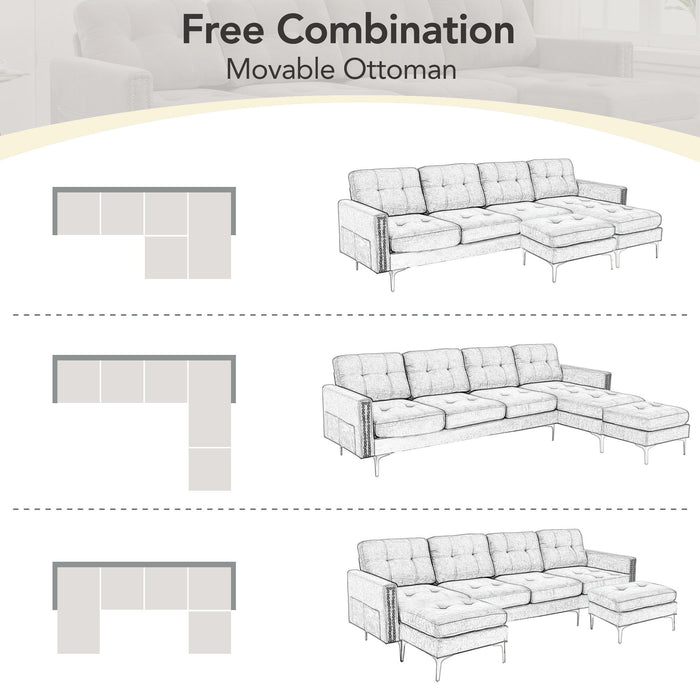 Modern L - Shape Convertible Sectional Sofa With Movable Ottoman