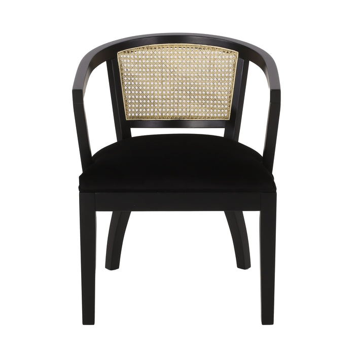 Elegant Dining Chair With Cane Web Backrests And Velvet Upholstery