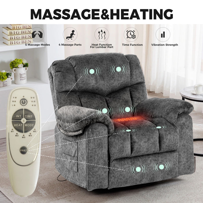 Swivel And Rocking Recliner Chair With Massage And Heating