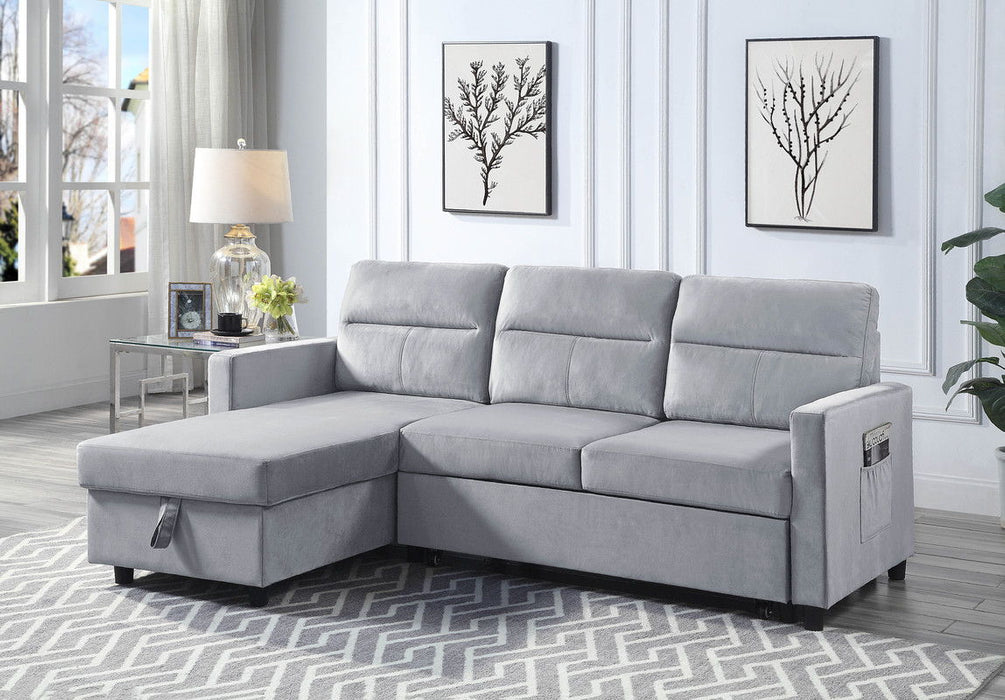 Ruby - Reversible Sleeper Sectional Sofa With Storage Chaise And Side Pocket - Light Gray