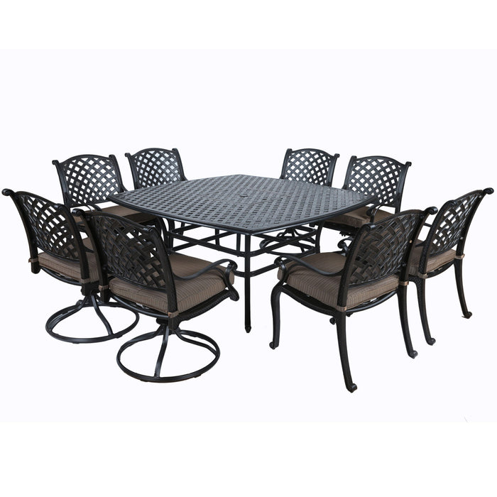 Square 8 Person 63.98" Long Dining Set With Dupione Brown Cushions