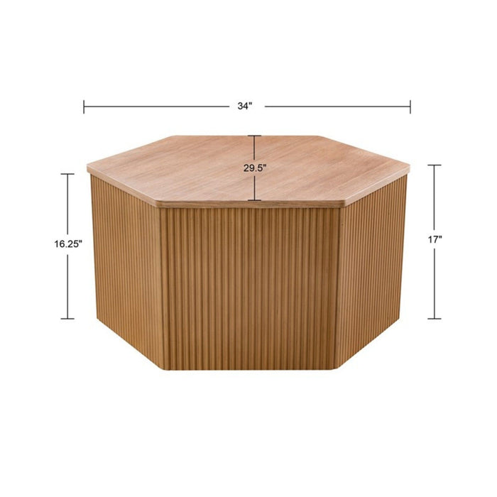 Hexagon Coffee Table With Fluted Design - Natural