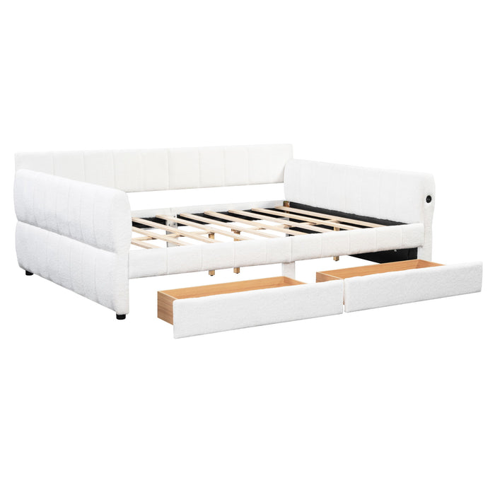 Upholstered Platform Bed With USB And 2 Drawers