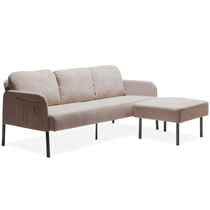 Modern L Shaped 3 Seater Sofa With Ottoman, Upholstered Couch For Small Spaces