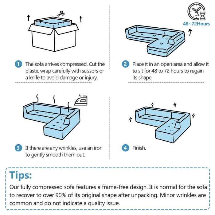 Modern Chaise Lounge Sofa Boneless Couch With Supportive Pillows
