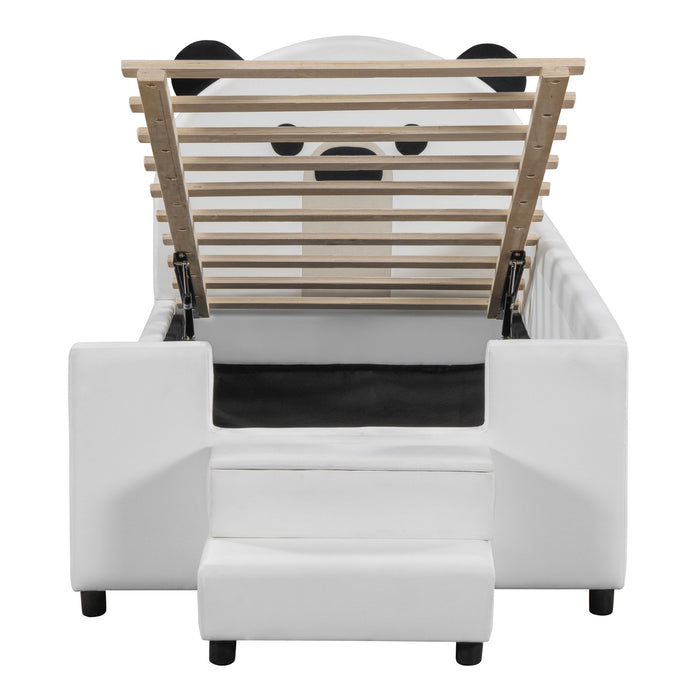 Upholstered Daybed With Bear Shaped Headboard, Hydraulic System And Breathable Fence