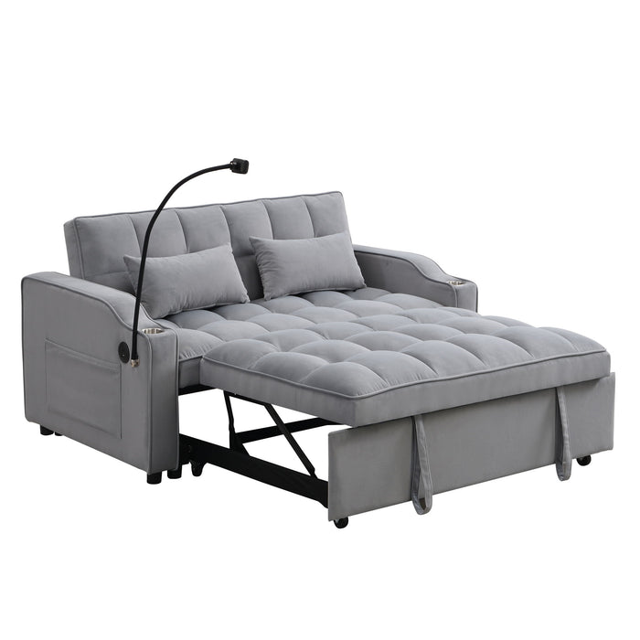 Modern Velvet Loveseat Futon Sofa With Pullout Bed, Adjustable Reclining Backrest, Toss Pillows