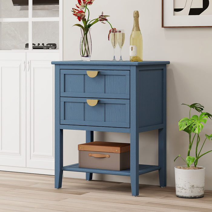 2 Drawer Side Table, American Style, End Table, Suitable For Bedroom, Living Room, Study