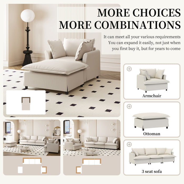 Oversized Chaise Lounge Indoor Single Sofa Bed With Wide Seat, Upholstered Lazy Sleeper Armchair With Movable Ottoman Reading Couch Set